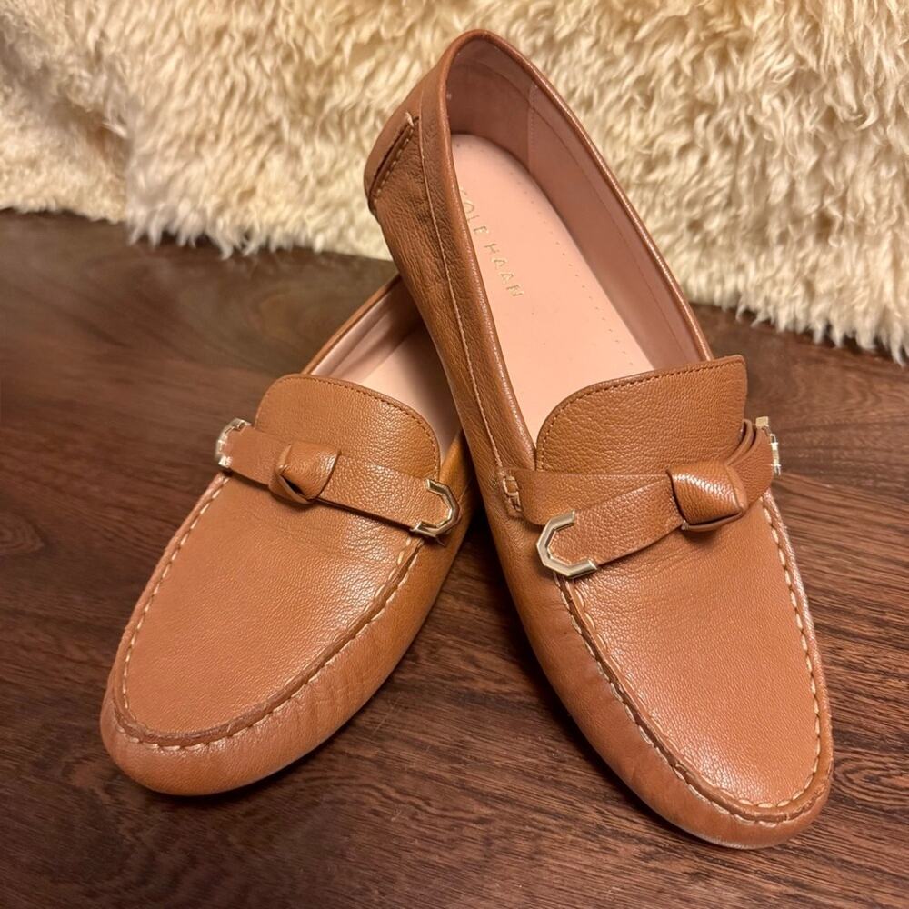 Women's Cole Haan Evelyn Bow Drivers Leather Driving Loafer – Pecan – Size 9.5